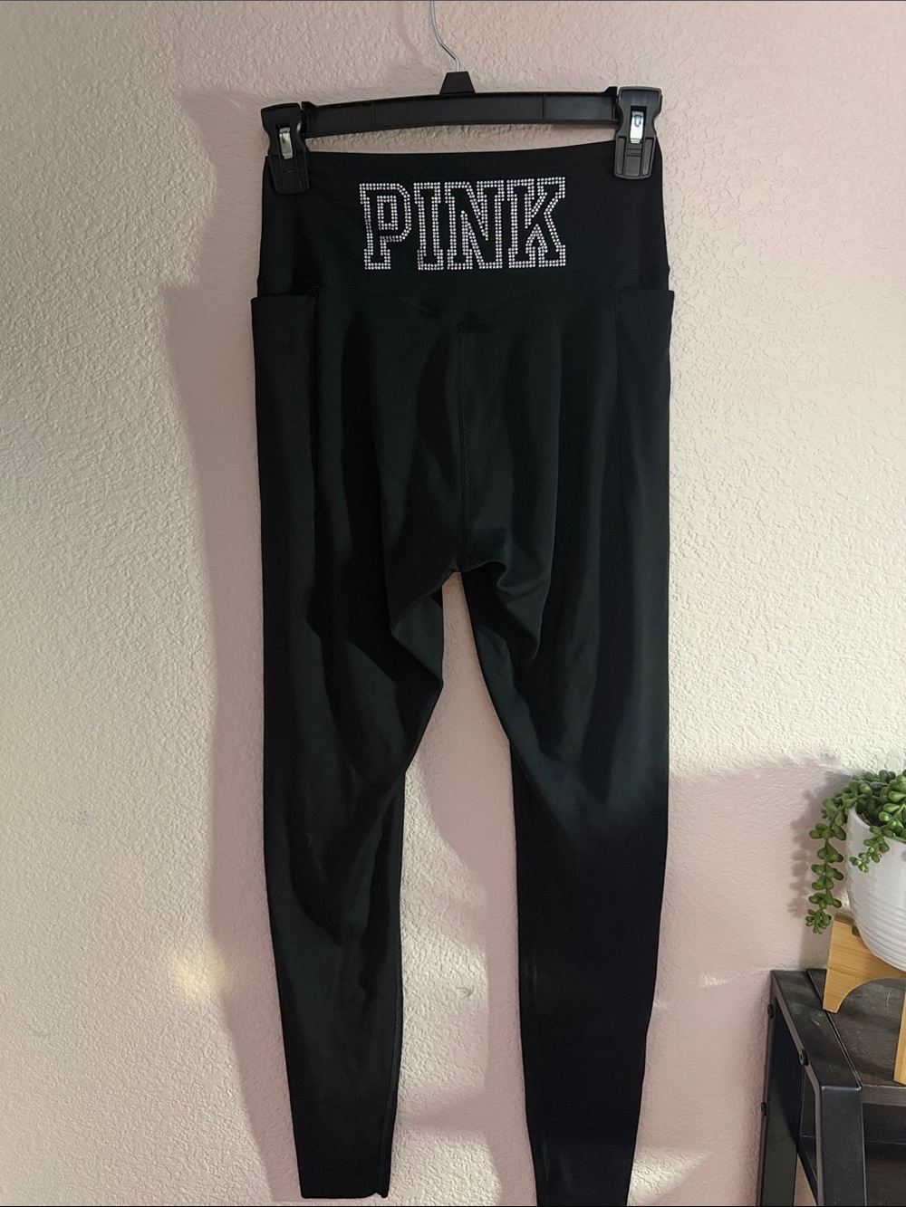 PINK Victoria's Secret Black Leggings with Rhinestone Logo